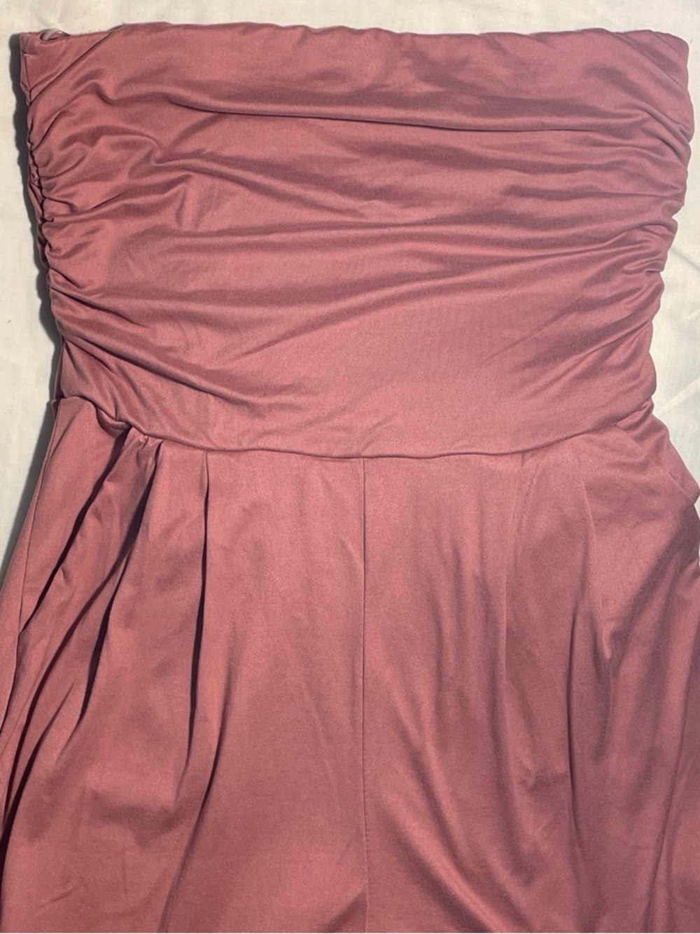 Strapless Ruched Jumpsuit in Mauve Pink